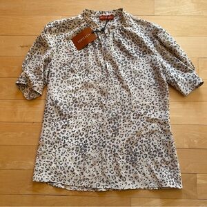 NWT Altuzarra Women’s Silk Animal Print Split Neck Blouse w/ Silver Chain Size 8
